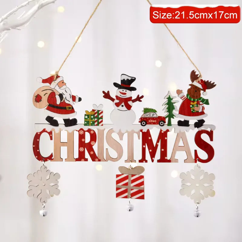 Christmas Wooden Decorations Wall Porch Letter Pendant Snowman Hang Up Creative Decorative Crafts
