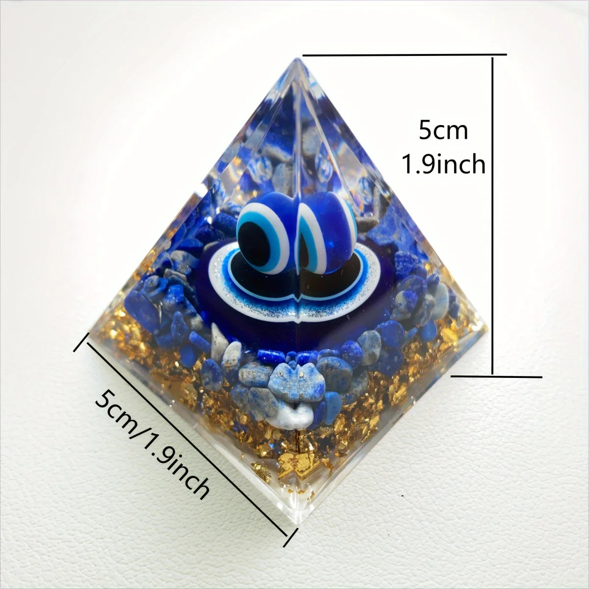 Evil Eye Pyramid Figurine With Lapis Lazuli Chips Pyramid of Orgen, 5cm Lazuli Devil's Eye Pyramid, The Orgen Pyramid series