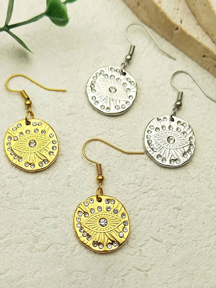Evil Eyes Drop Earrings For Women Girls  Stainless Steel Rhinestone Gold Silver Color Earrings Jewelry