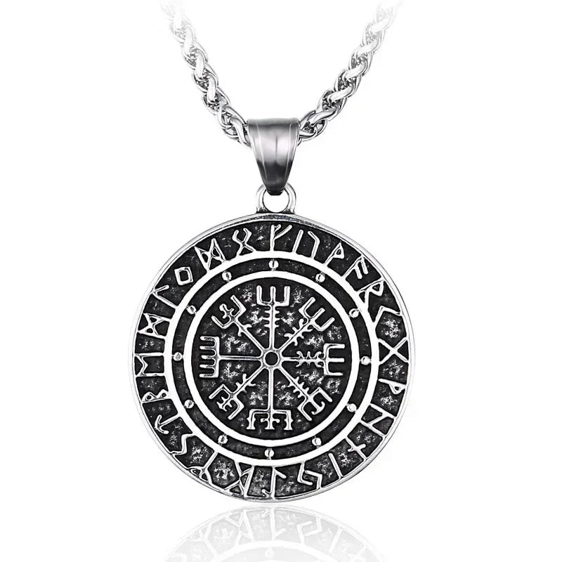 Gold Color Cross Compass Polaris Pendant Round Coin Necklace Men and Women Charm Hip Hop Rock Casual Party Jewelry Gift