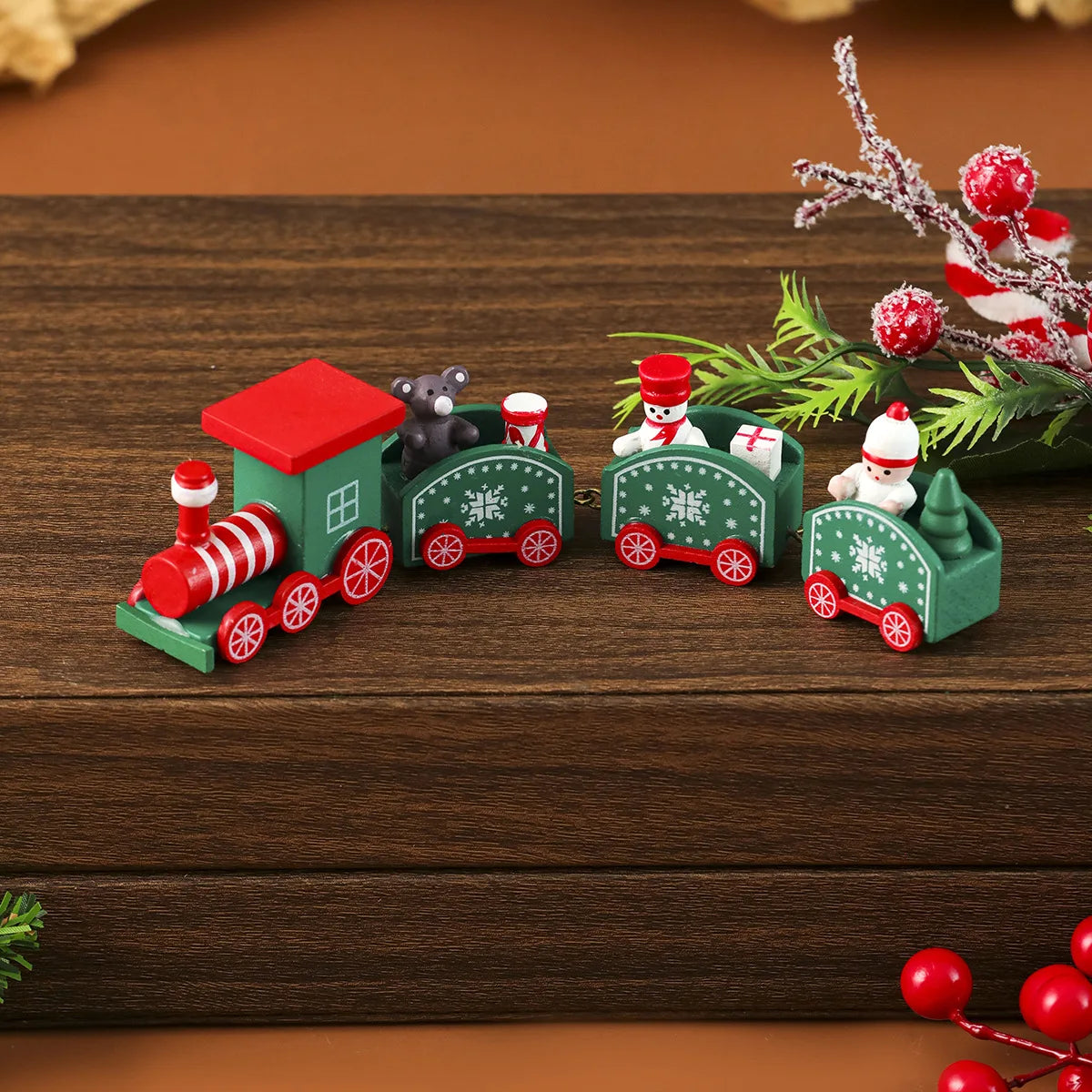Christmas Wooden Train Decoration Merry Christmas Party Wooden Crafts Christmas for Home Happy New Year Children's Gifts