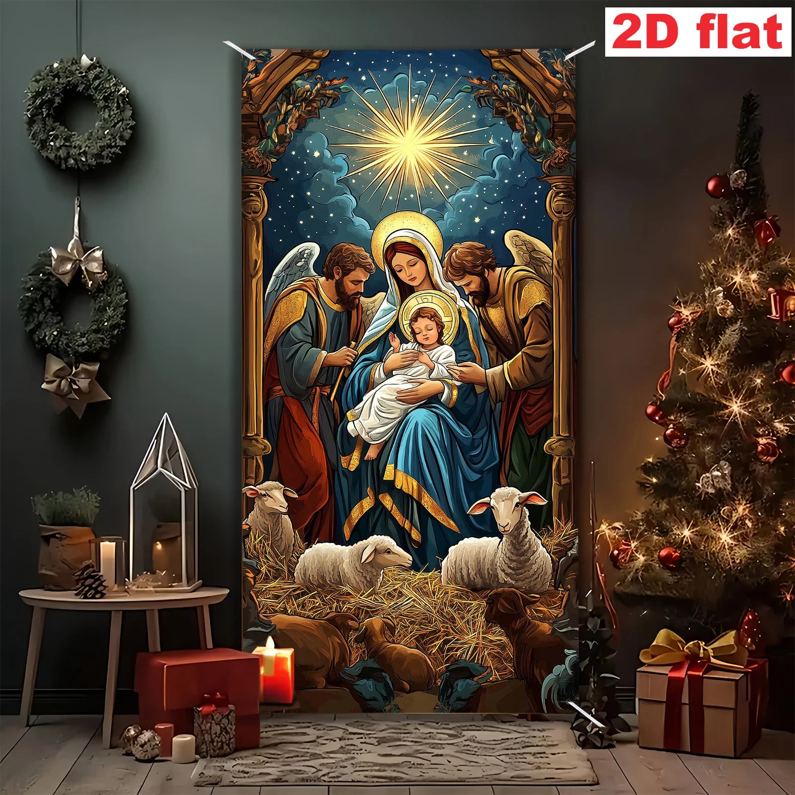 1pc religious Christmas scenes, including Maria, Joseph, young people, shepherds - indoor/outdoor decoration