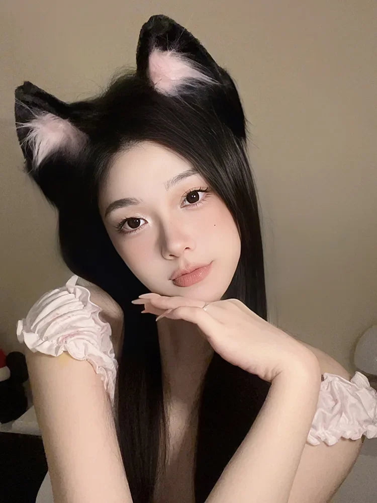 Plush Cat Ears Headband Women Girls Cosplay Hair Band Funny Cute Lolita Hair Hoop Hair Accessories Christma Halloween Dress Up