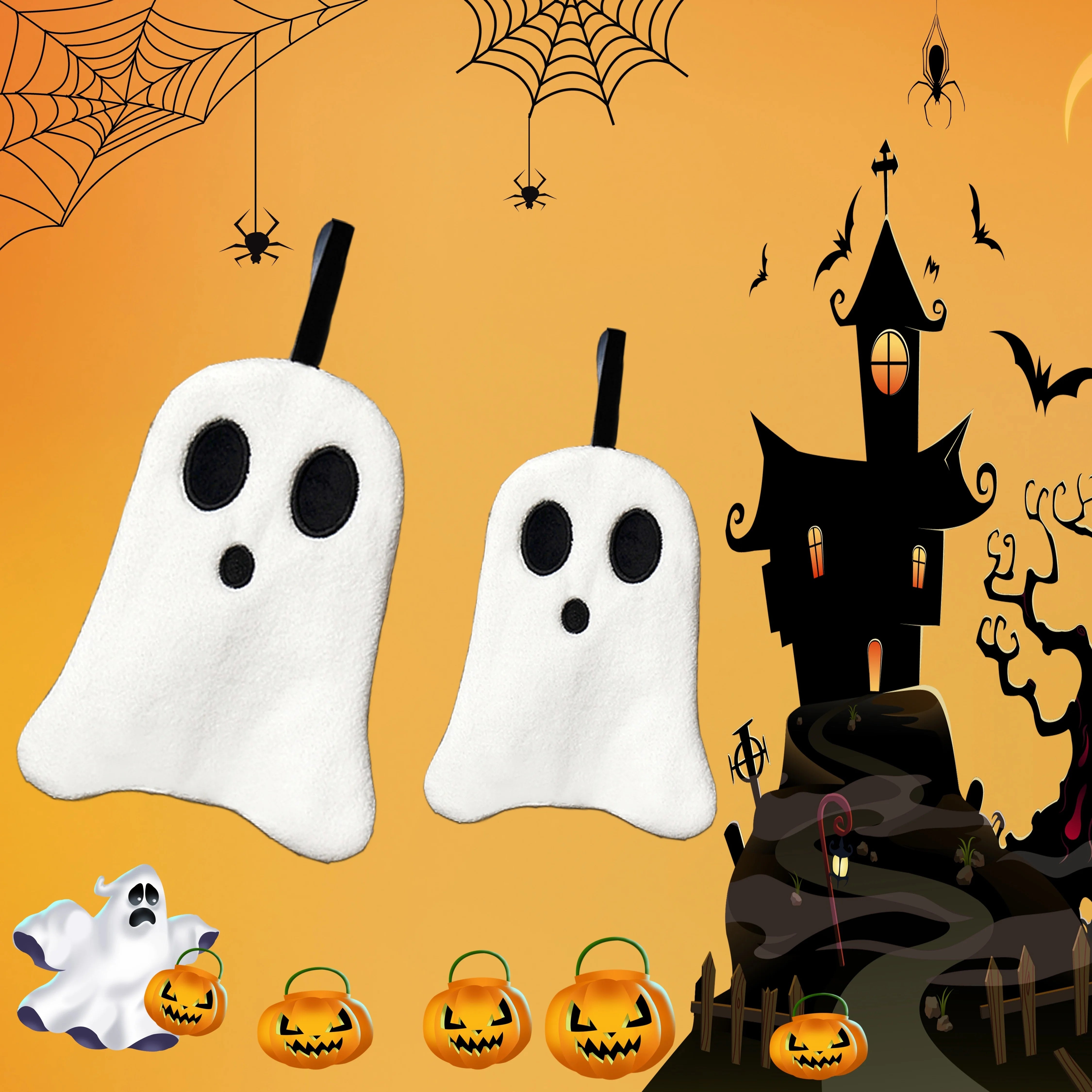 1PC Soft Ghost Hand Towel: Perfect for Halloween Decor - 8.6" X 7.9" - Coral Fleece Material - High Absorbency