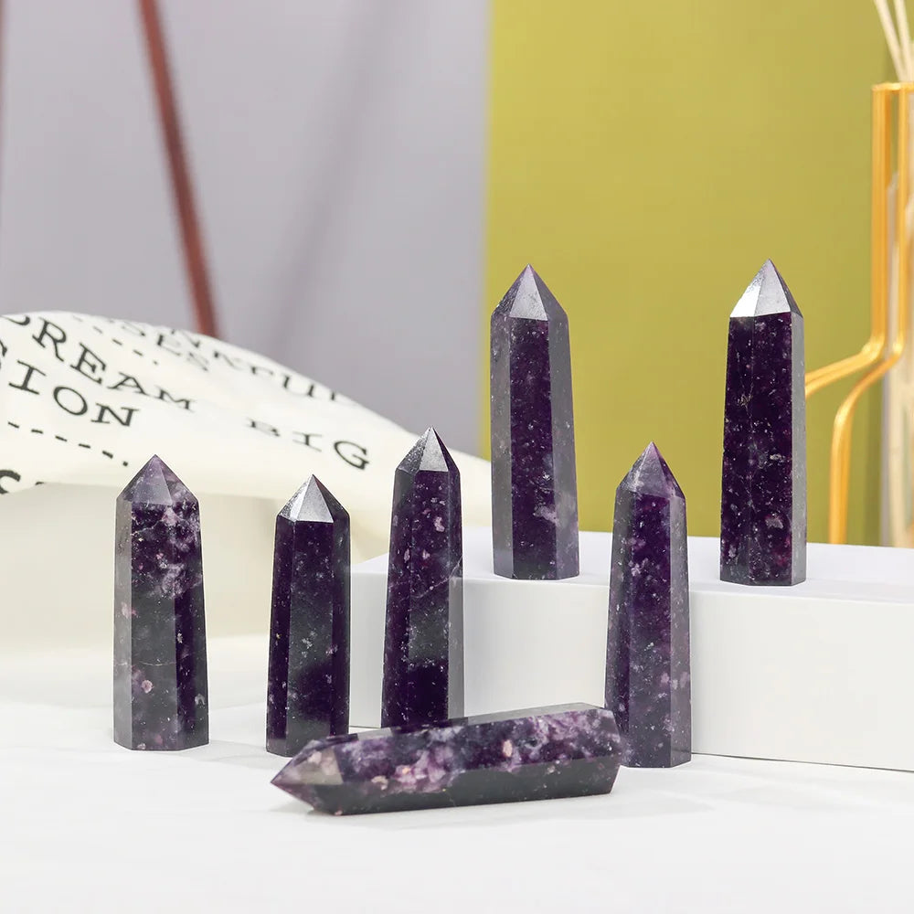 5-8cm Natural Crystal Column Lilac Stone Obelisk Point Lepidolite Reiki Healing Crystal Wand Home Decoration