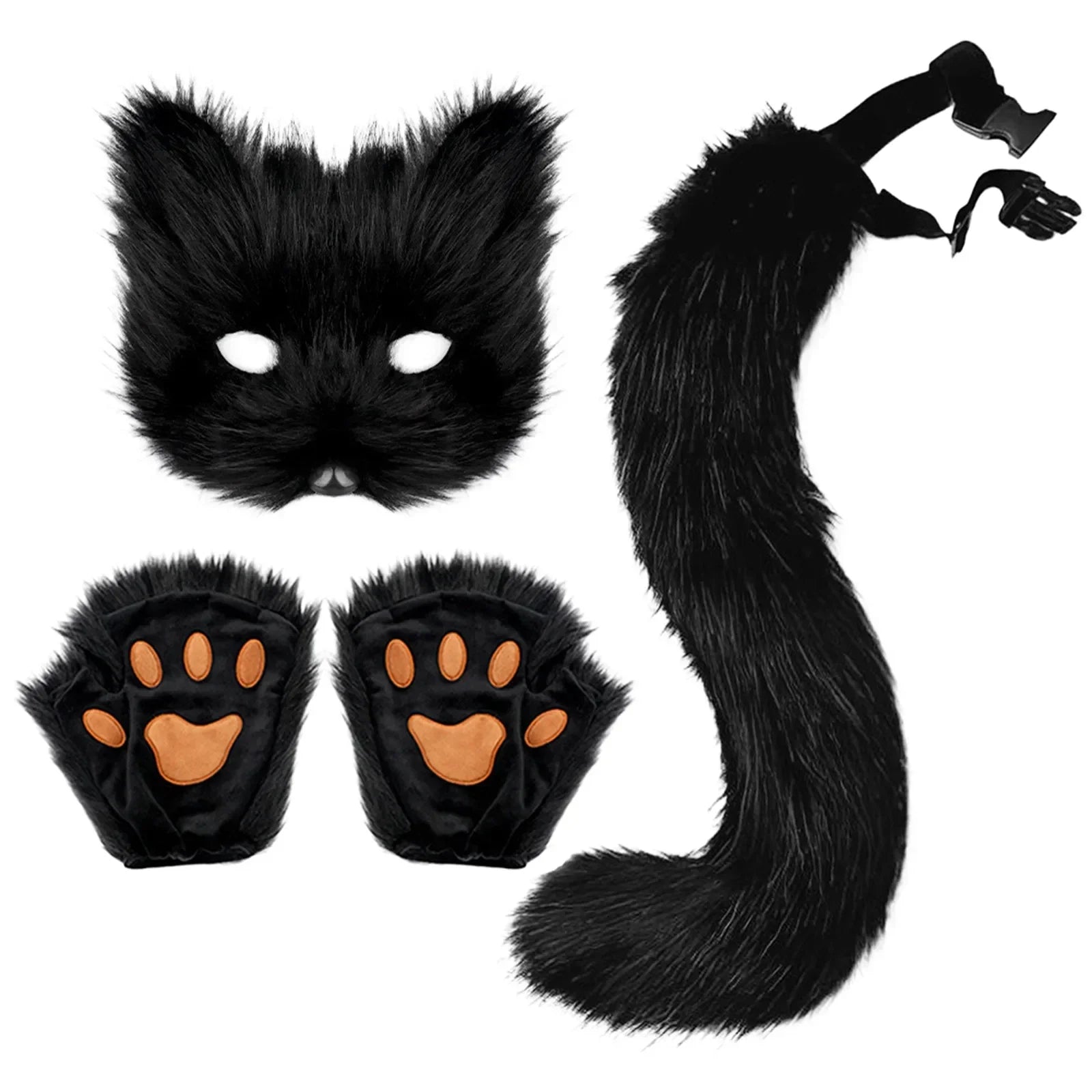 3pcs Halloween Dress Up Animal Tail Fox Mask Paw Gloves Set  Animation Exhibition Cosplay Outdoor Party Costumes Accessories