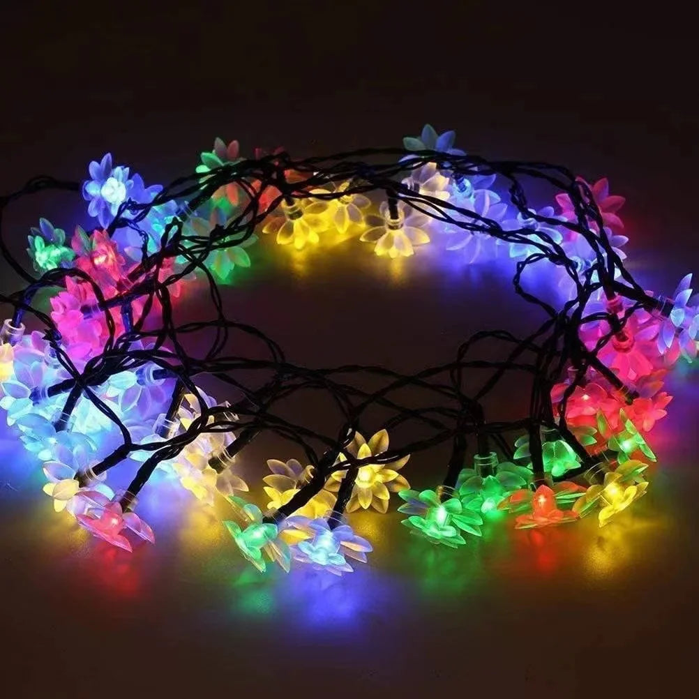 5-12m Led Solar String Lotus Sakura Flower Cherry Flower Lights LED Outdoor Waterproof Festival Garden Decorative Lights