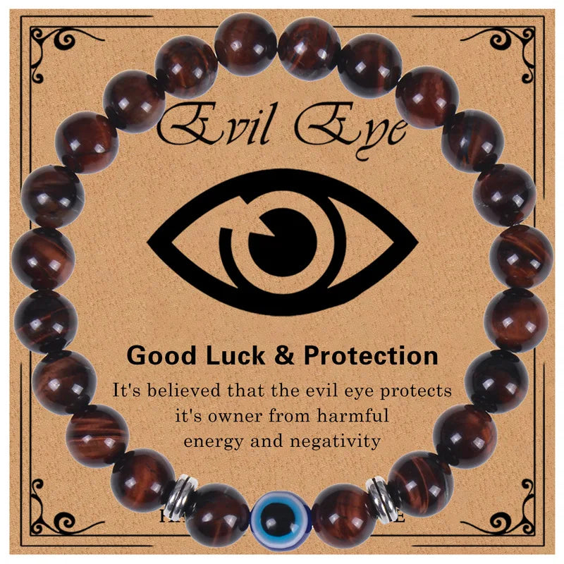 Evil Eye Bracelet for Men 8mm Tigers Eye Stone Bracelet Protection Bracelet Natural Stone Bracelet Bring Luck  Jewelry Gifts