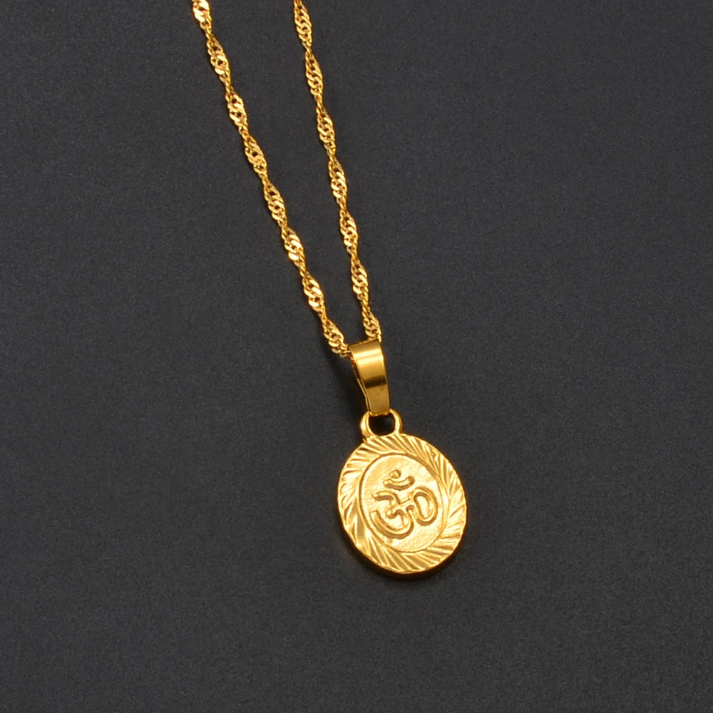 Anniyo  Hindu Buddhist  OM Necklace Hinduism Yoga India Outdoor Sport Gold Color Yoga Jewelry Women #024806