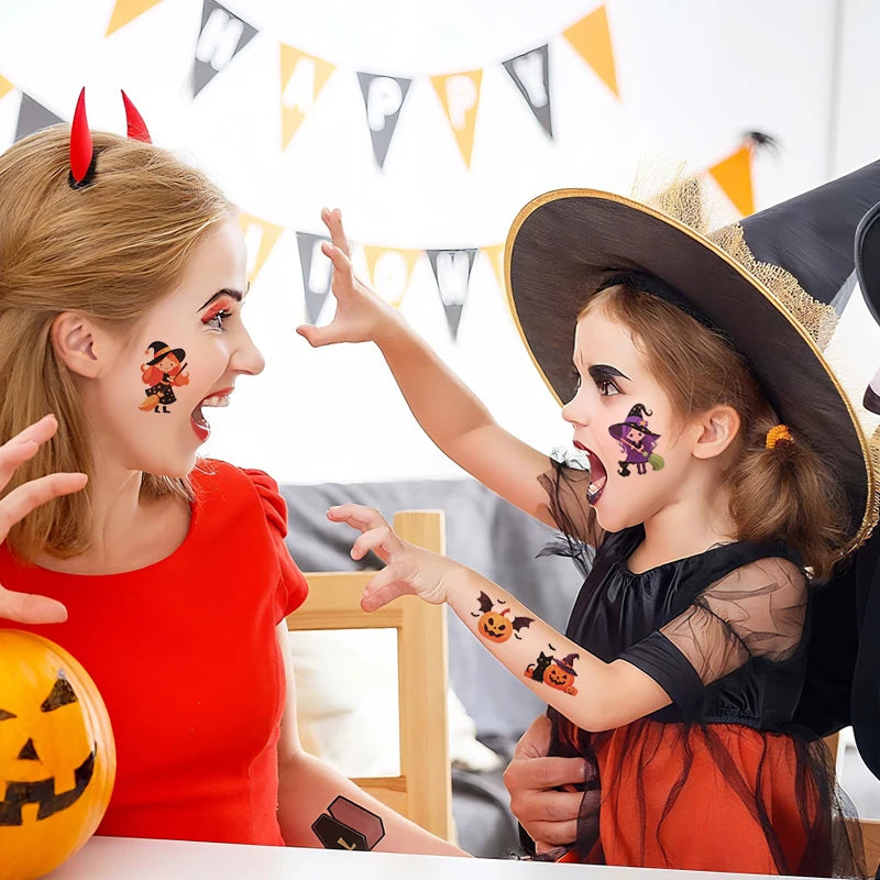 10Pcs Halloween Cartoon Tattoo Stickers Pumpkin Ghost Bat Spider Temporary Sticker Kids Birthday Party Favors Boy Girl Gifts