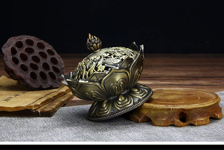 Copper Tower Incense Burner Sandalwood Incense Burner Lotus Incense Burner Incense Plug Ornaments Buddhist Temple Home Interior