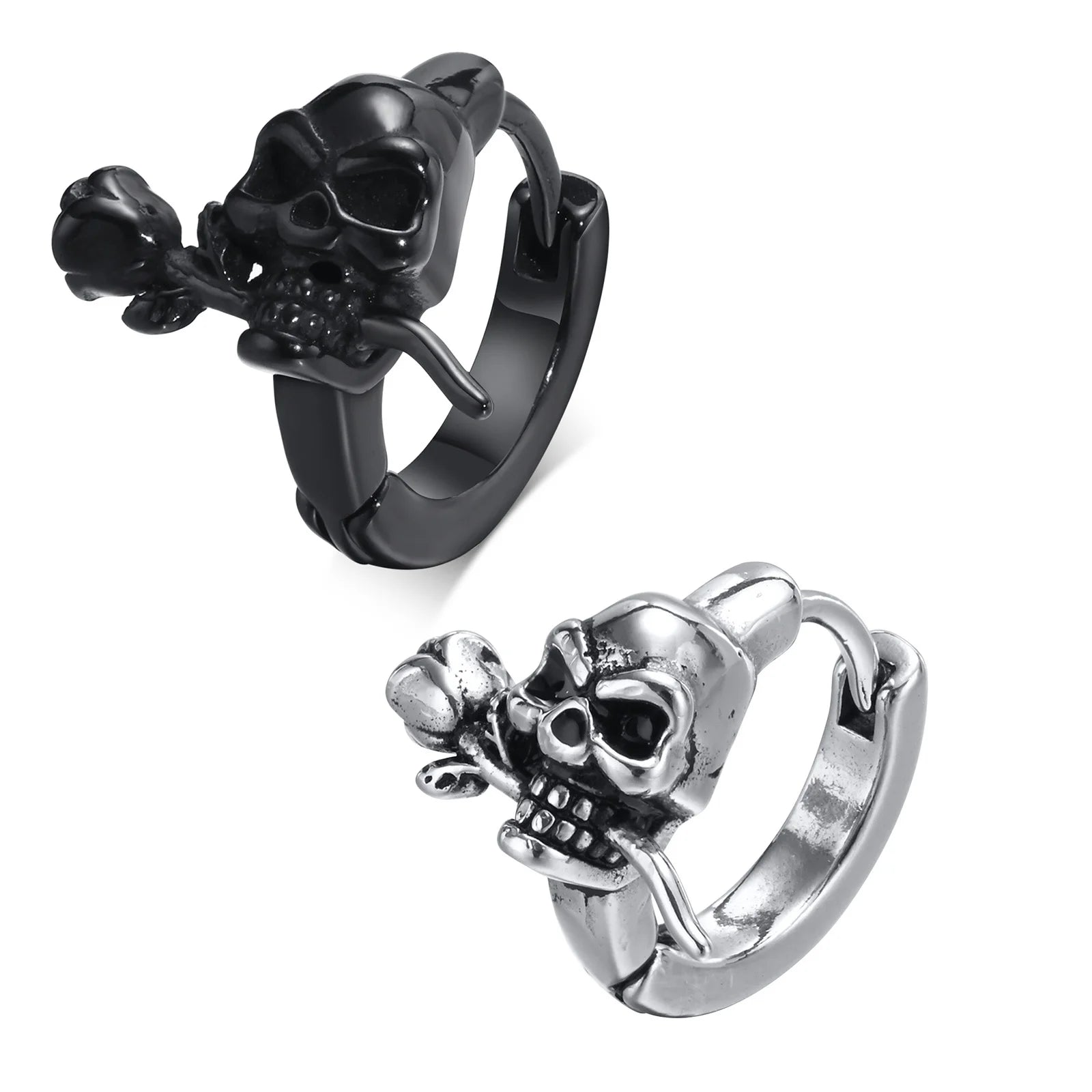 Vnox Gothic Skull Skeleton Huggie Hoop Earrings for Men Boys, Rock Punk Stainless Steel Cocktail Party Halloween Gift Jewelry