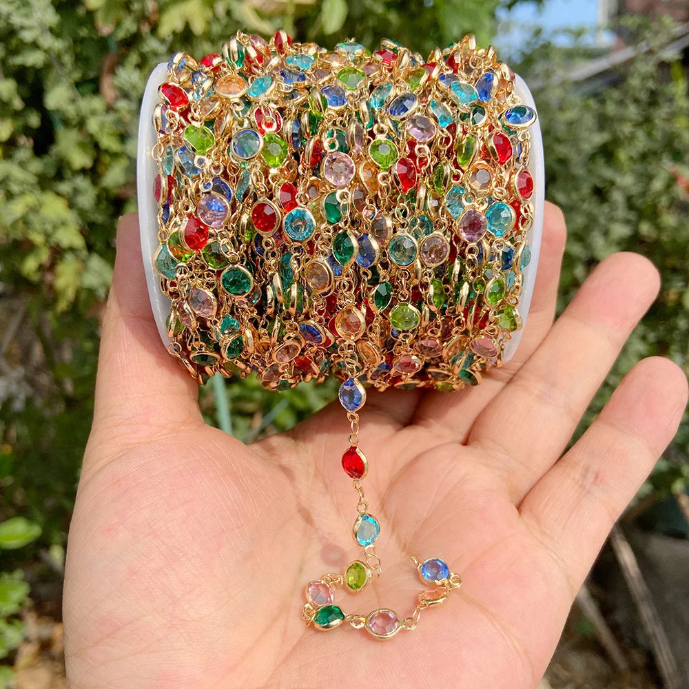 Colorful Evil Eye Beads Chains Stainless Steel Link Pearl Beaded Chains Turkey Eye Link Chain for Necklace Making Jewelry DIY