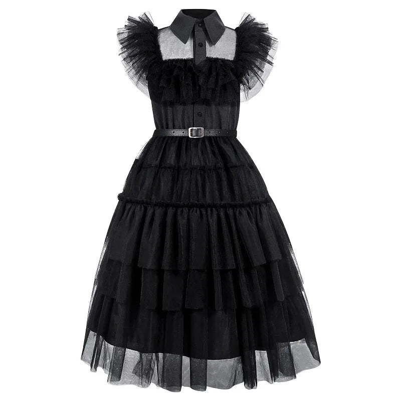 KLFLGD Black Lace Halloween Dress Up Girl's Birthday Party Performance Dress New Girl Role Playing Dress 4-12 Years Old