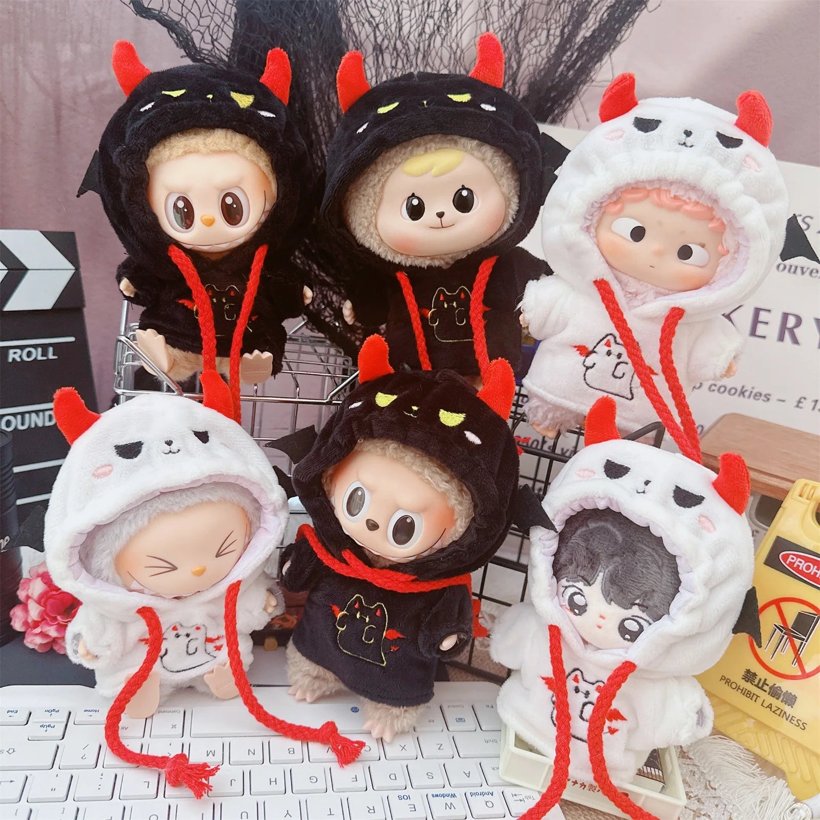 10cm Cotton Doll Hoodie Idol Doll Clothes Ghost Hooded Sweatshirt for Christmas Halloween Dress Up Accessories