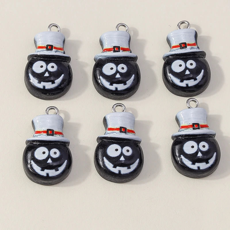Leslie 10Pcs New Resin Halloween Charms Kawaii Cat Spider Castle Ghost Pumpkin Charms Pendants Decor DIY Earring Jewelry Making