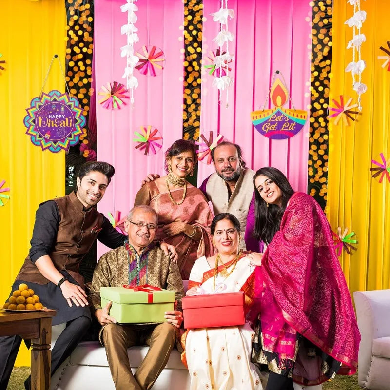 2Pcs Wooden Diwali Door Sign - 'Happy Diwali' Hanging Plaque with Rope for Indian Festival Decor, Wall Welcome Decorations