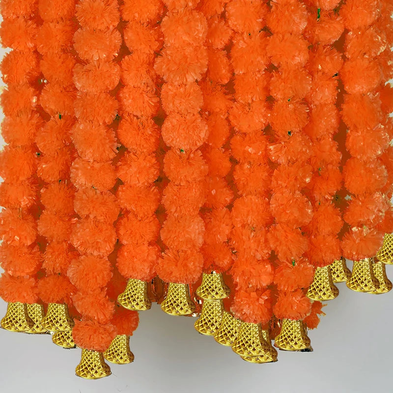 5-50pcs Marigold Flower Garland For Decoration 5 ft Artificial Flowers Mexican Diwali Indian Wedding Party Pooja Day of The Dead