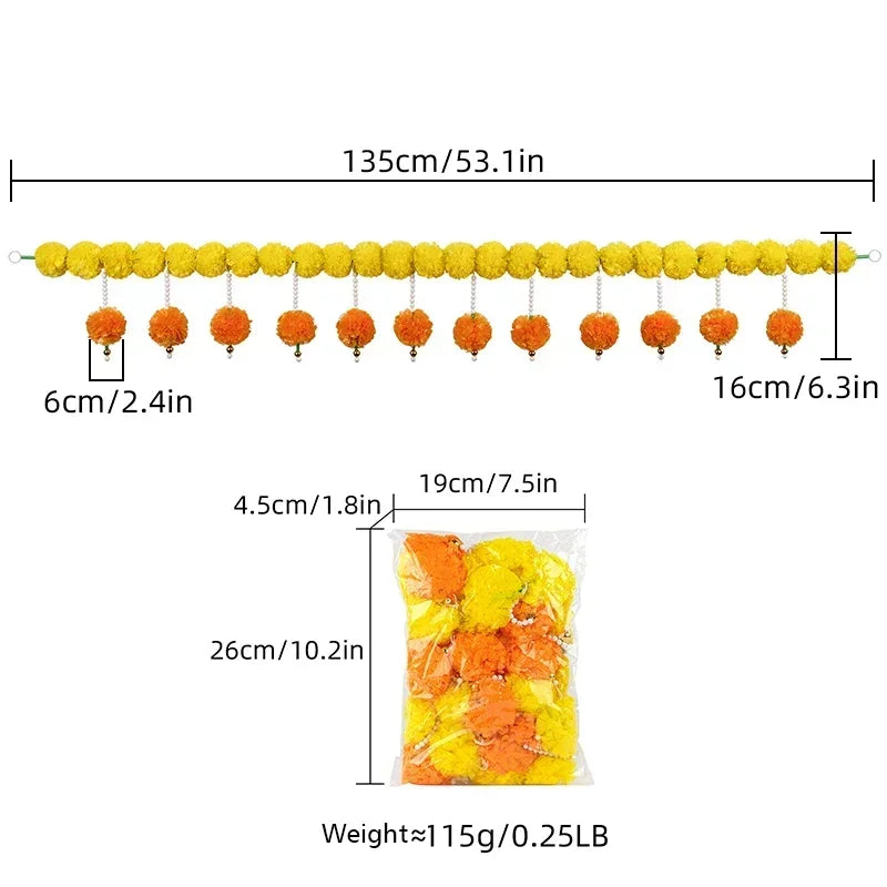 Plastic Marigold Flower Garland Artificial Festival Wreath for Diwali Celebration Day of The Dead Christmas Party Supplies