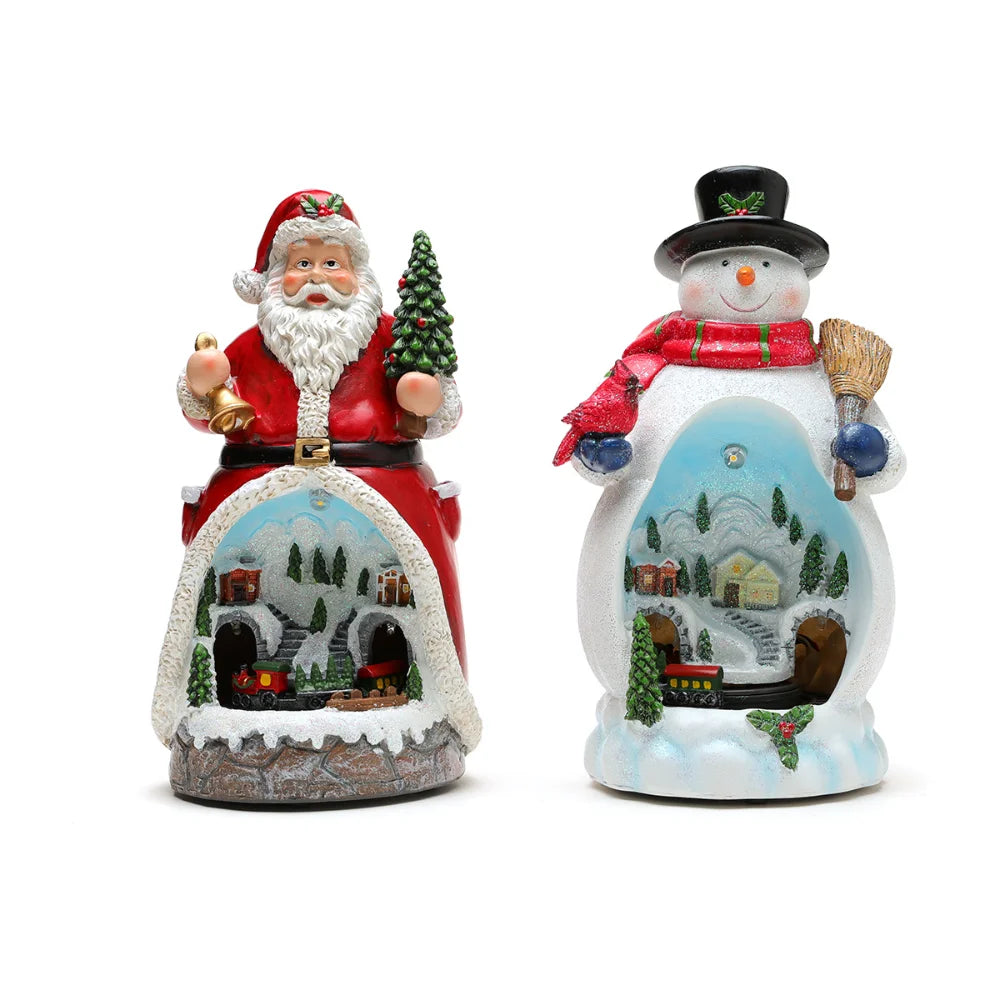 Christmas Resin Rotating Decorations LED Lights Multifunctional Old Man Music Box Christmas Gift Ornaments Kids Toy Dropshipping