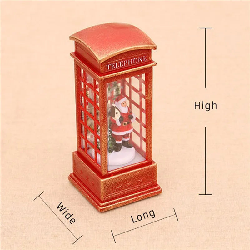 Christmas Decoration Desktop Ornament Luminous Telephone Booth With Snow Globes Spinning Water Swirling Glitter For Home Holiday