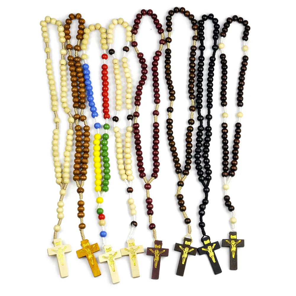 Religious Wood Wood Cross Bracelet For Women Men Wooden Prayer Beads Crucifix Charm Bracelet Fashion Party Jewelry Gift