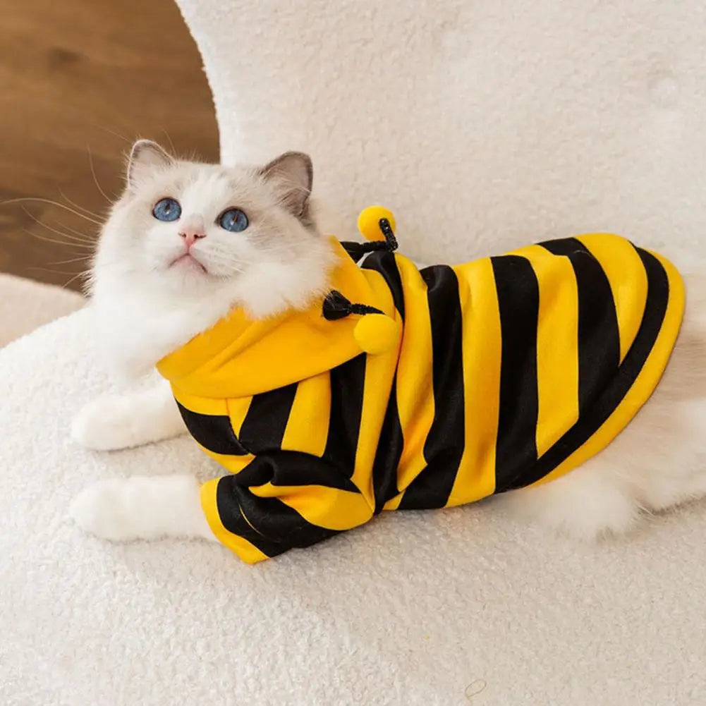 Pet Bee Costume Hood Dog Halloween Clothes Winter Warm Pet Hoodies Cat Holiday Cosplay Outfit For Small Medium Dogs Cats