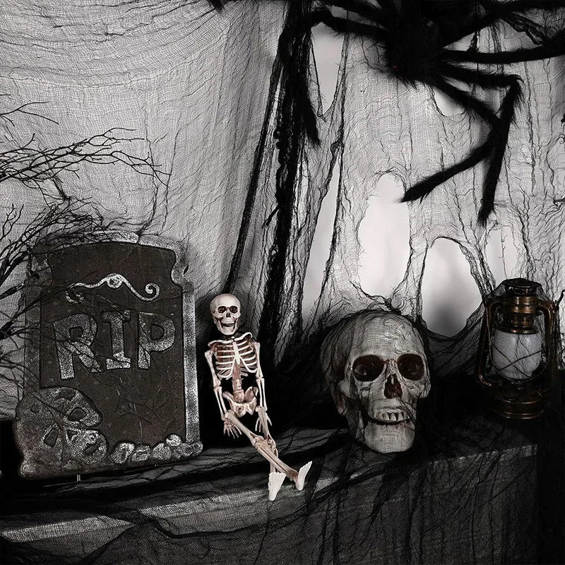 Halloween Decor Props Set Creative Horror Ghost Black Gauze With Spider Latex Balloons Halloween Party Decors Supplies Globos