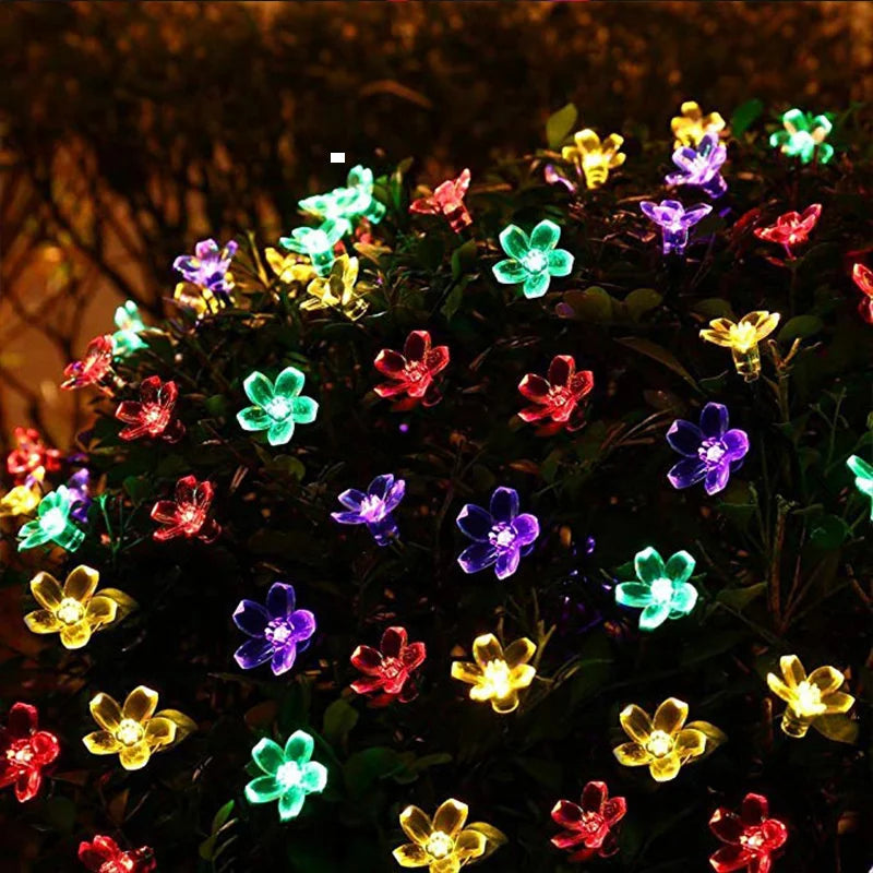 Solar Lamps LED Cherry Blossom Fairy Lights Outdoor Waterproof Oriental Cherry String Lights Decor Wedding Party Tree Parterre