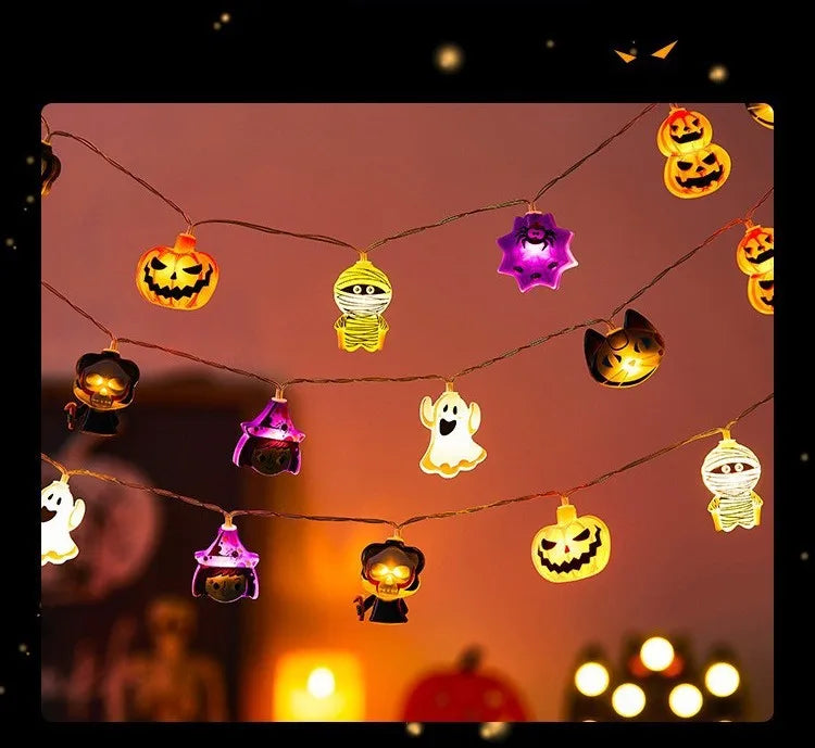 2024 Halloween Party LED String Lights Ghost Pumpkin Cat Spider Web Decor Night Light Halloween Indoor Outdoor Decoration Props