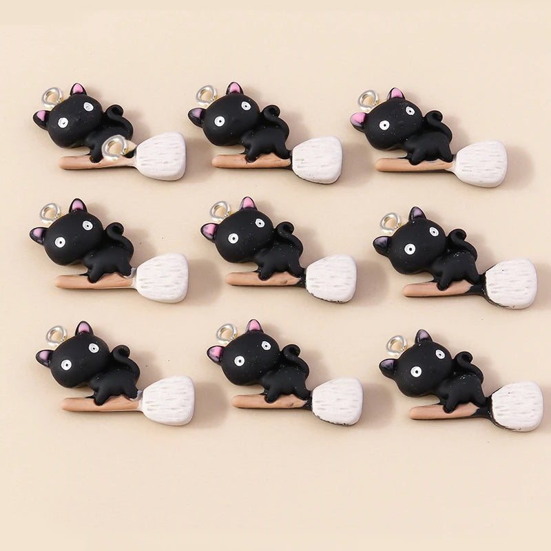 Leslie 10Pcs New Resin Halloween Charms Kawaii Cat Spider Castle Ghost Pumpkin Charms Pendants Decor DIY Earring Jewelry Making