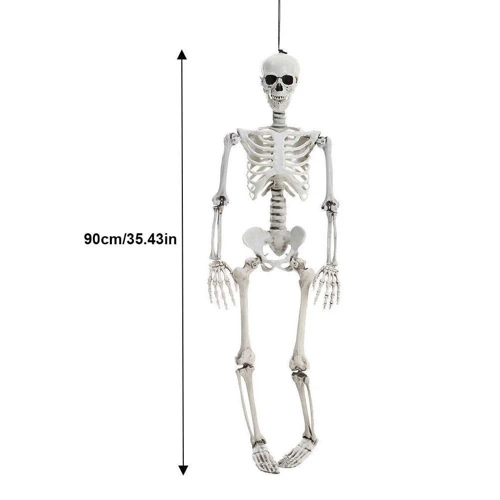 Full Life Size Haunted House Hanging Props Poseable Halloween Movable Skeleton Fake Human Skull Bones Halloween Party Decoration