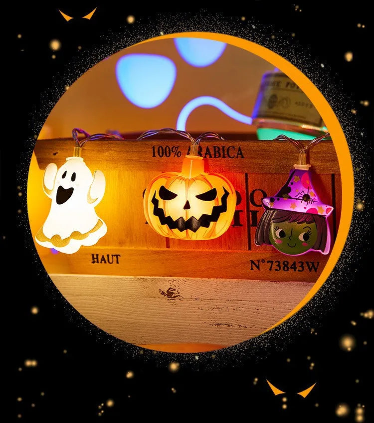 2024 Halloween Party LED String Lights Ghost Pumpkin Cat Spider Web Decor Night Light Halloween Indoor Outdoor Decoration Props