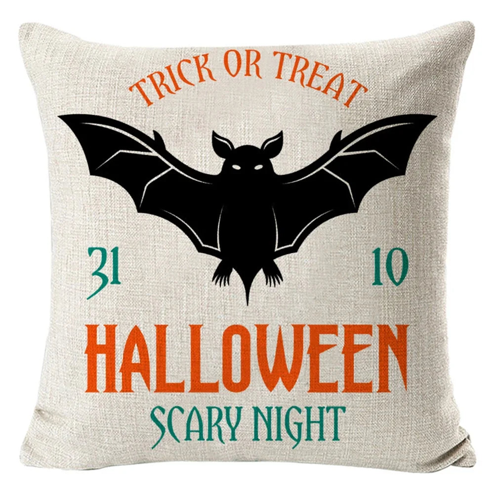 2024 New Linen Halloween Fall Cushion Cover 45x45cm Farmhouse Cat Witch Home Throw Pillow Covers For Home Room Couch Decor