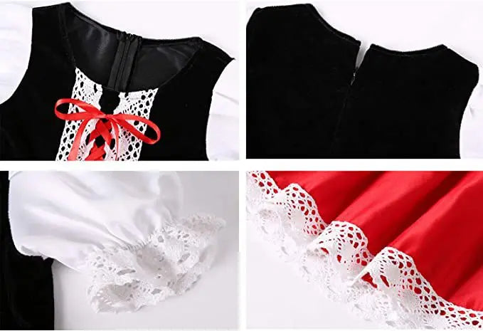 Girls Little Red Riding Hood Cosplay Children's Costume Princess Halloween Dress Headband + Pumpkin Bag Set Dresses for Girls