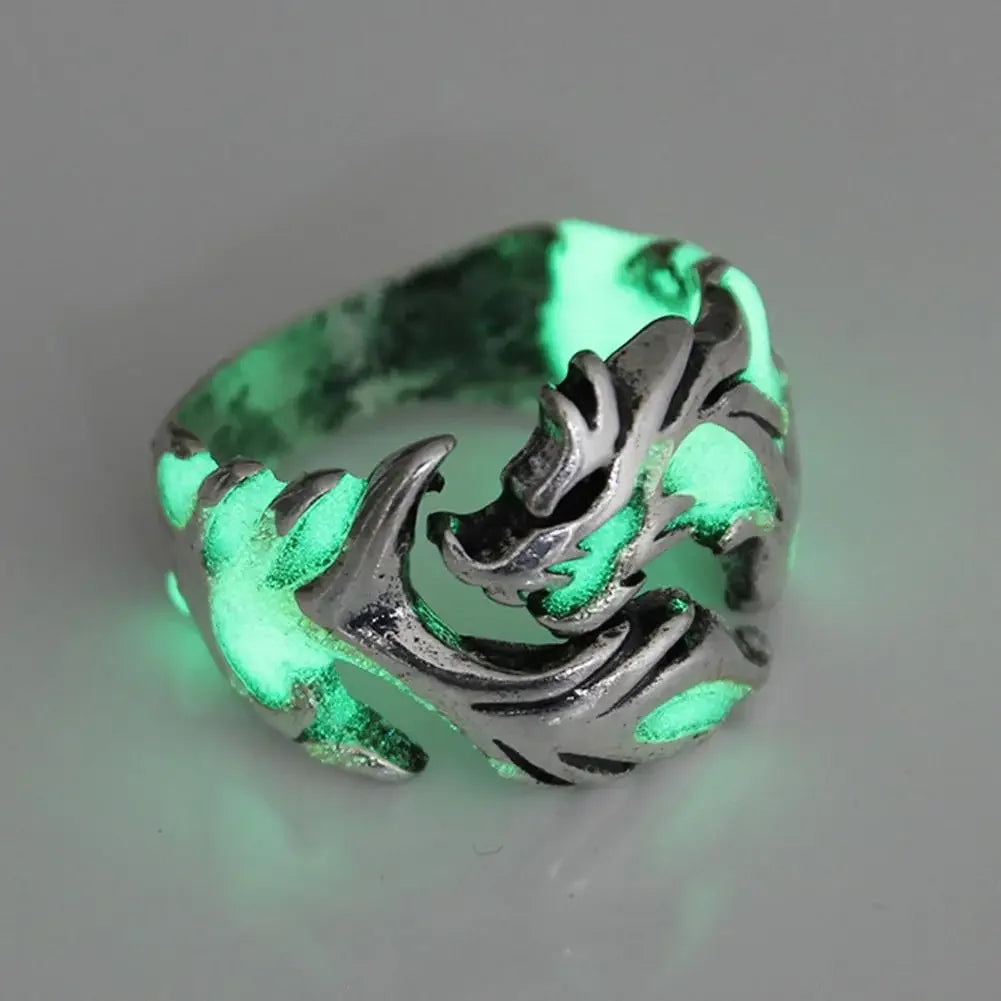 Luminous Dragon Rings Gothic Adjustable Men Stainless Steel Rings Unique Jewellery Vintage Halloween Gifts for Friends Anillos
