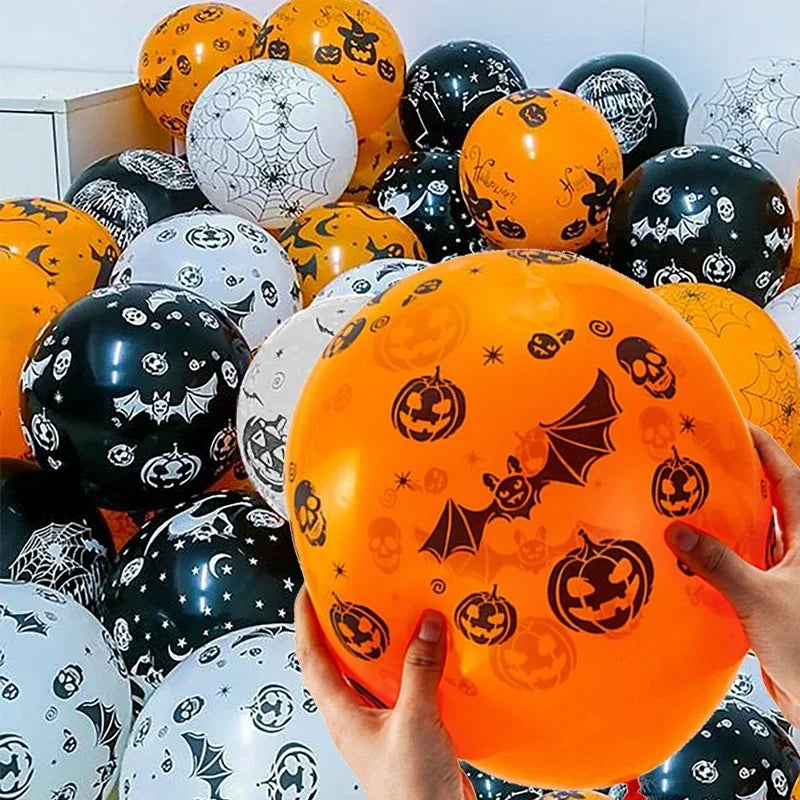 Halloween Decor Props Set Creative Horror Ghost Black Gauze With Spider Latex Balloons Halloween Party Decors Supplies Globos