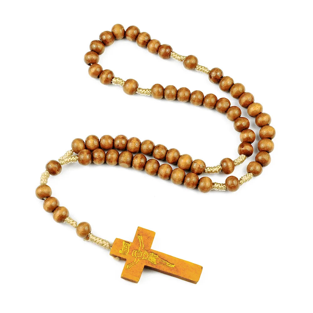Religious Wood Wood Cross Bracelet For Women Men Wooden Prayer Beads Crucifix Charm Bracelet Fashion Party Jewelry Gift