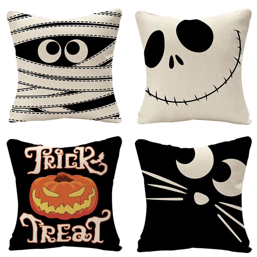2024 New Linen Halloween Fall Cushion Cover 45x45cm Farmhouse Cat Witch Home Throw Pillow Covers For Home Room Couch Decor
