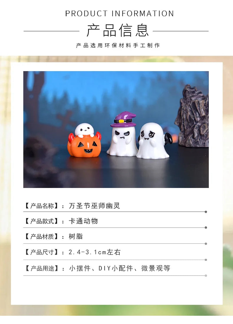 Halloween Micro Landscape Miniature Figurines Resin Craft Mini Fairy Garden Ornaments Cute Pumpkin Ghost Home Decor