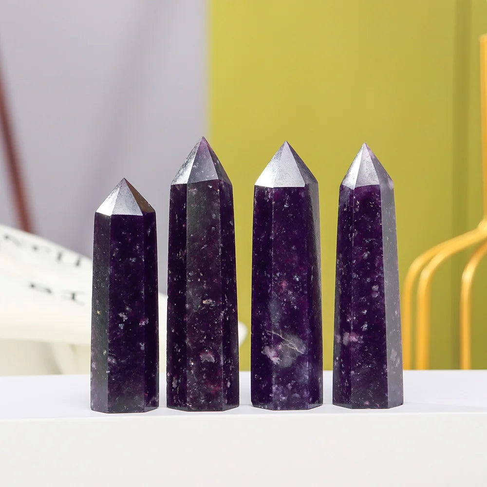 5-8cm Natural Crystal Column Lilac Stone Obelisk Point Lepidolite Reiki Healing Crystal Wand Home Decoration