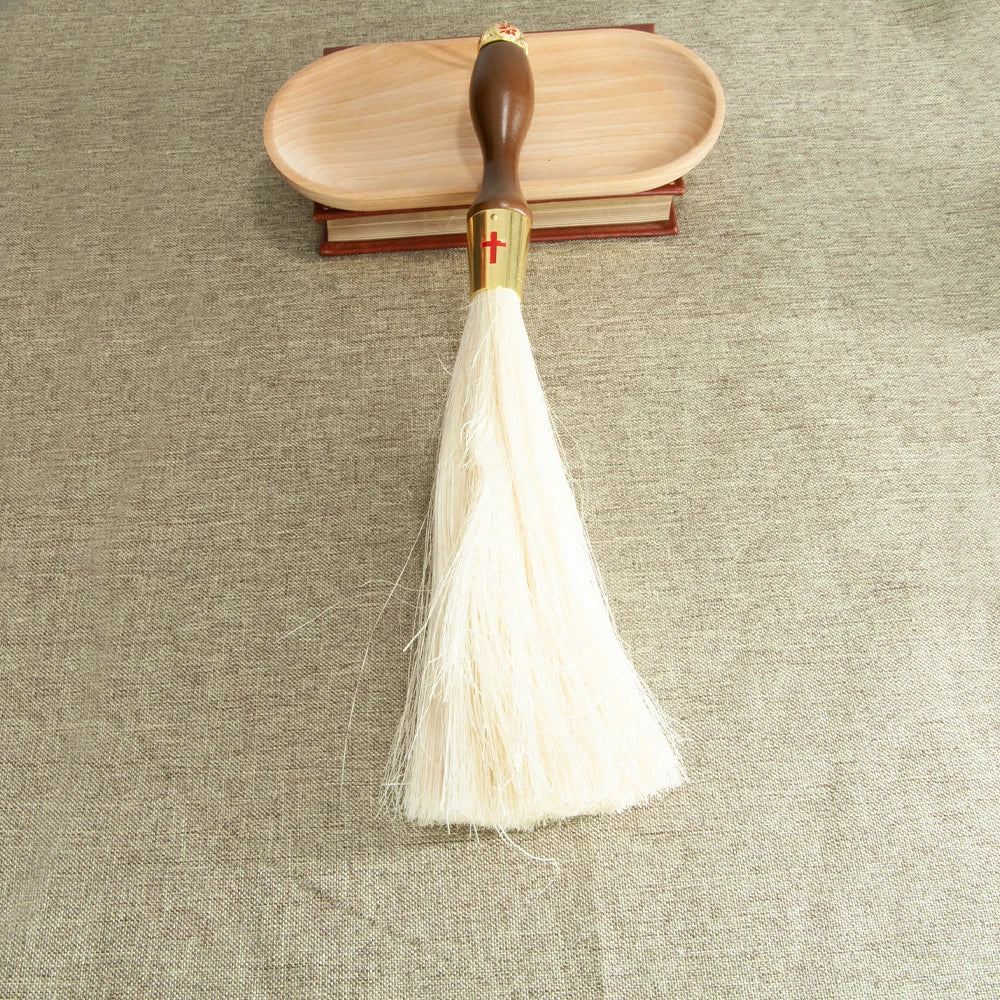 Orthodox Holy Water Brush - 15.4" Zinc Alloy Golden Ornate Design with Gem Accents, Perfect for Baptism, Weddings