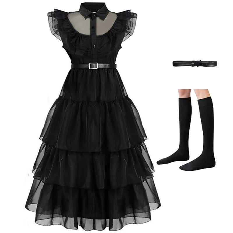 KLFLGD Black Lace Halloween Dress Up Girl's Birthday Party Performance Dress New Girl Role Playing Dress 4-12 Years Old