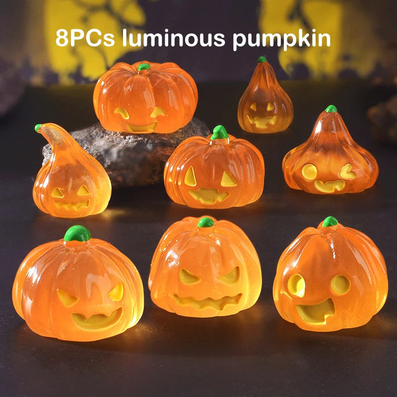 8PCS Halloween Ghost Simulation Small Pumpkin Ornament Home Desktop Living Room Micro Landscape Ornament Resin Diy Crafts 2025