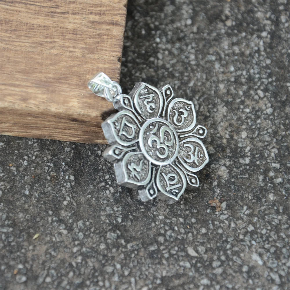 OHM OM AUM Yoga Lotus Flower Buddha Pendant Necklace For Women Religious Mandala Buddhism Jewelry
