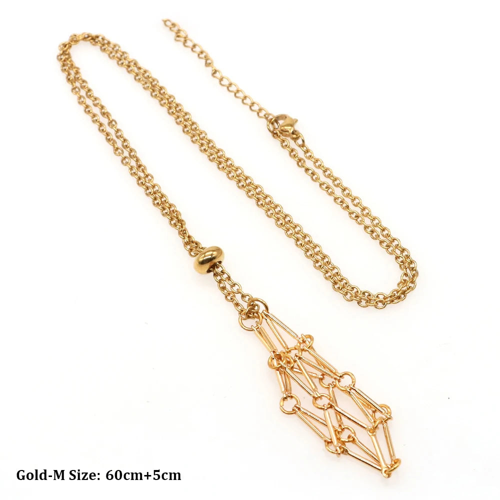 Adjustable Necklace Empty Stone Holder Wax Rope Copper Cage Metal Copper Chain Pendant Net Bag Crystal Gems  Jewelry Accessories