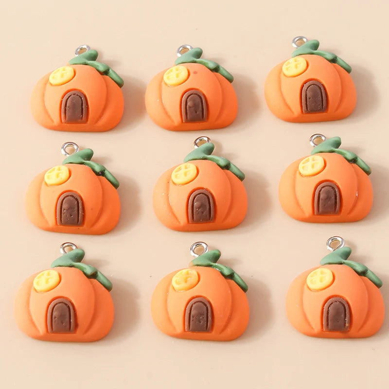 Leslie 10Pcs New Resin Halloween Charms Kawaii Cat Spider Castle Ghost Pumpkin Charms Pendants Decor DIY Earring Jewelry Making