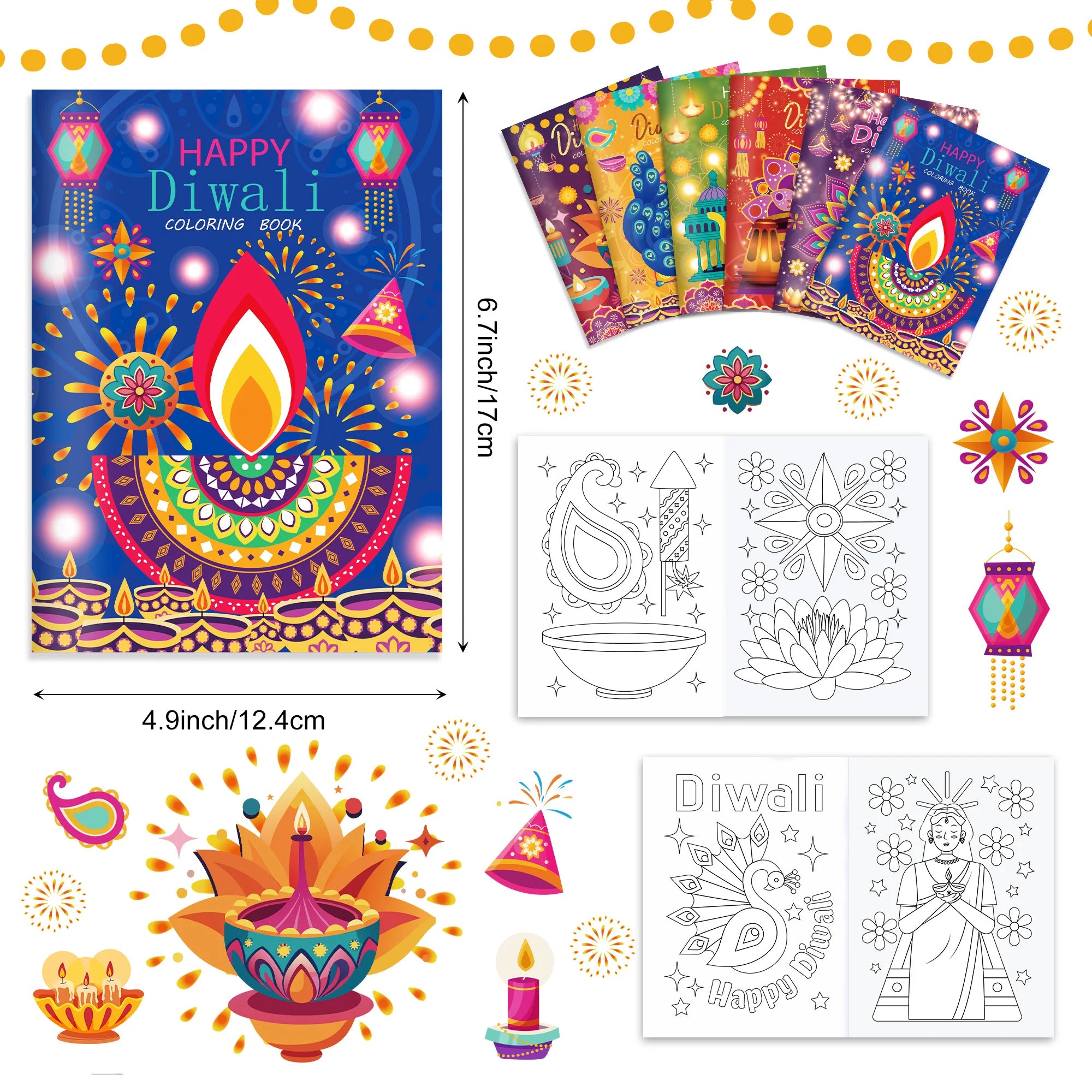 6/12/24pcs Diwali Festival Graffiti Drawing Painting Books DIY Coloring Picture Books For Kids Gifts Diwali Party