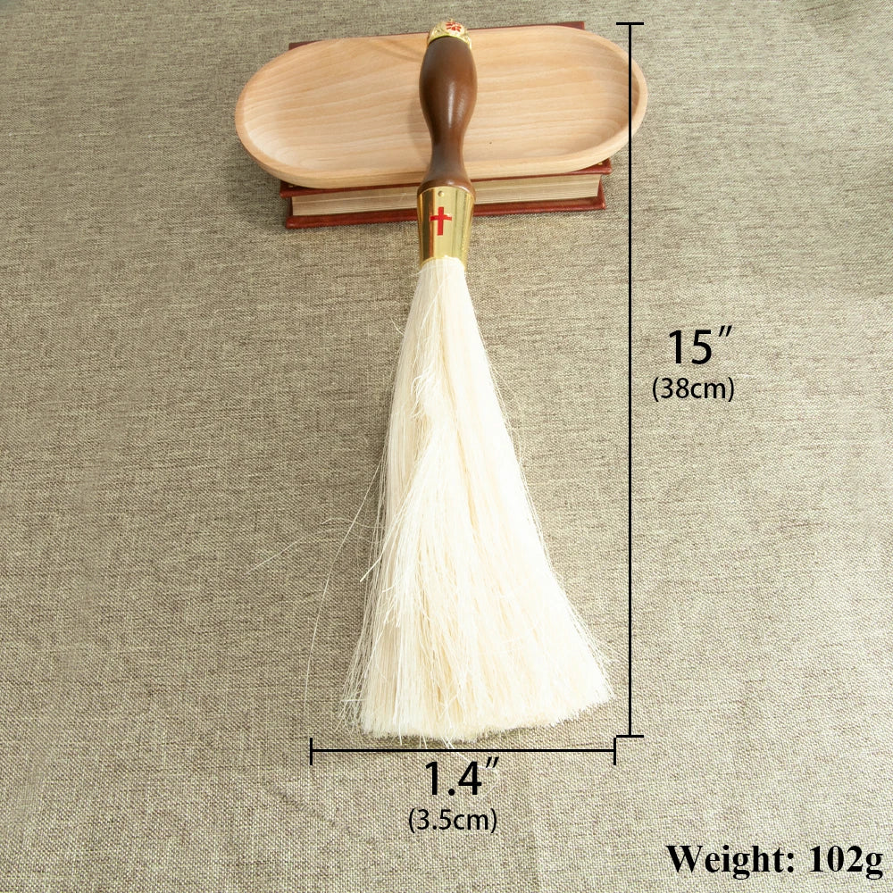 Orthodox Holy Water Brush - 15.4" Zinc Alloy Golden Ornate Design with Gem Accents, Perfect for Baptism, Weddings