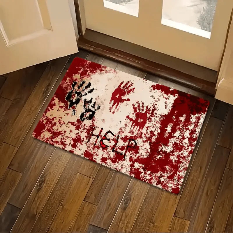 1pc Halloween Bloody Footprint Welcome Doormat Hand Wash Only Decor for Front Door Porch Kitchen Bedroom Halloween Decorations